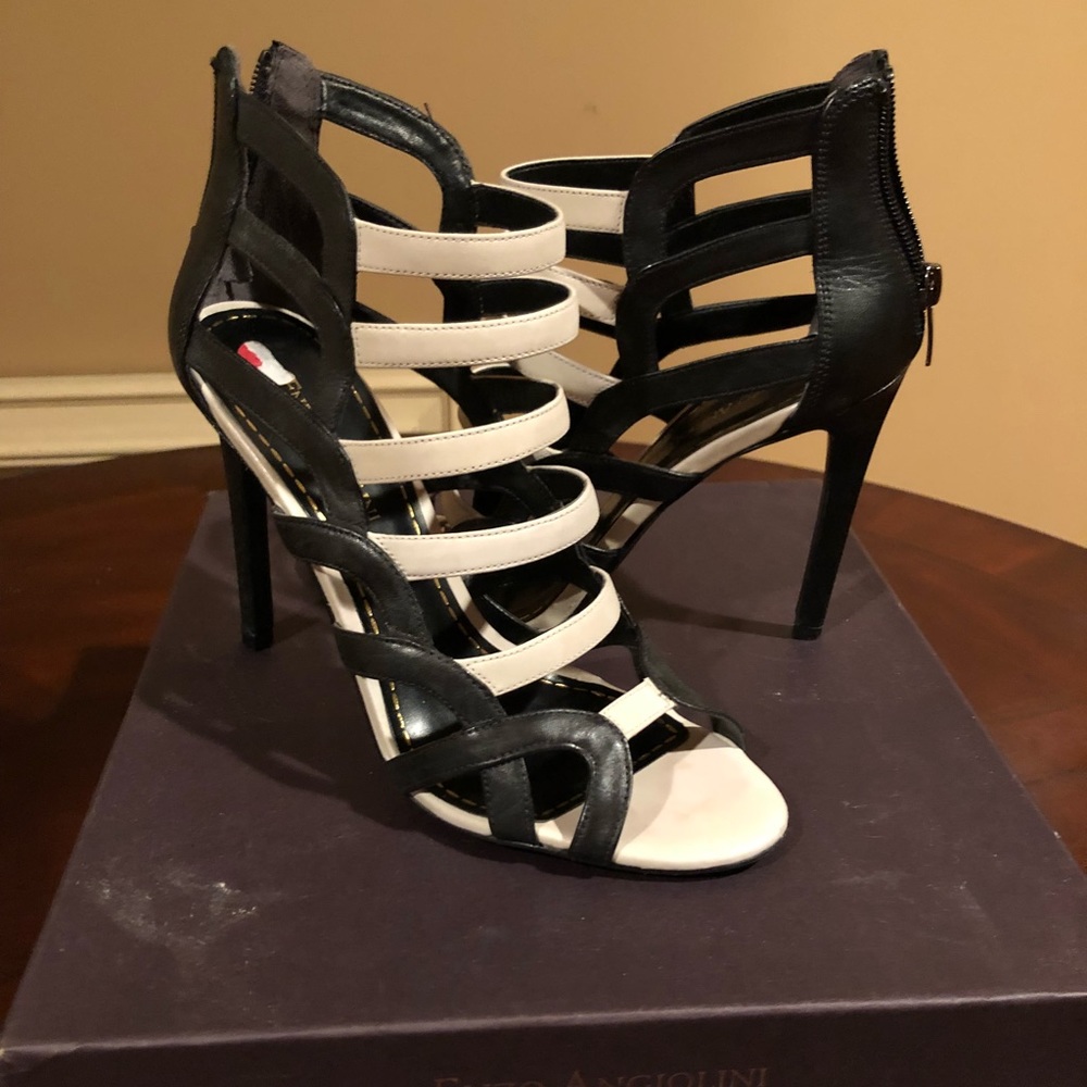 Enzo Angiolini Caged Black and White Heels